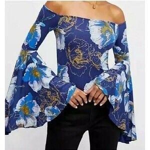 Free People We The Free Size L Birds of Paradise Off Shoulder Bell Sleeve *Flaw